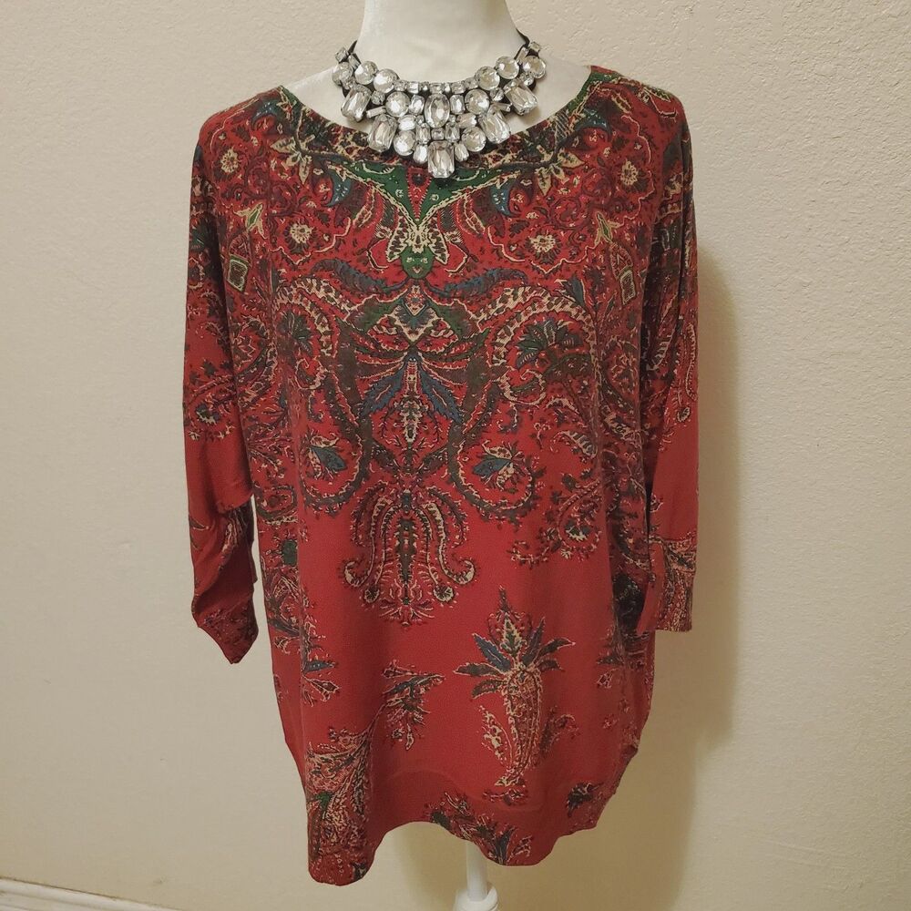 CHAPS DENIM LIGHT SWEATER RED 3/4 SLEEVE COTTON SIZE 2X